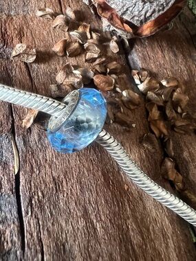 NWT Chamilia Light Blue Murano Faceted Crystal Swarovski CZ Charm Bead Denim